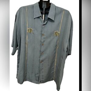 Bamboo Cay Men's Button-Up Shirt Modal Polyester Blue Embroidered XXL Casual
